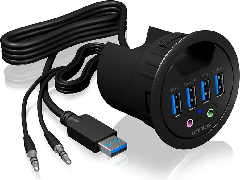 USB hub ICY BOX IB-HUB1403A, 4 porta USB 3.0, audio in/out, plastikë, e zezë