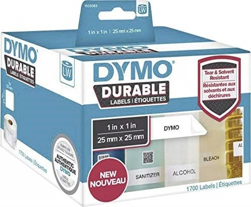 Etiketa vetëngjitëse DYMO Durable, 2.5x2.5 cm, 2 rrotulla, e bardhë