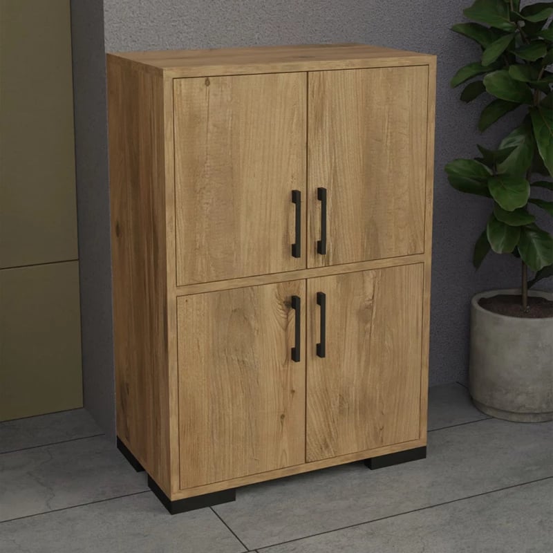 Kabinet melamine, ngjyrë natyrale dhe këmbë metalike të zeza, 60x35x90cm
