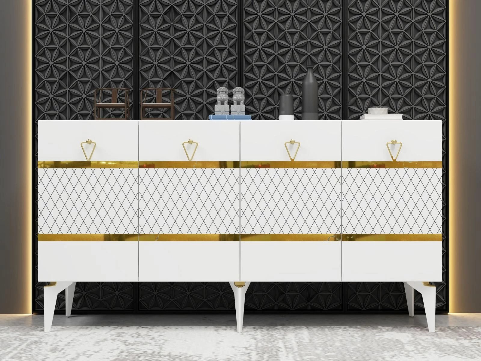 Konsol Skye Decor, e bardhë, ari