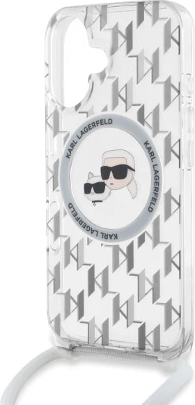 Mbështjellës Karl Lagerfeld IML Crossbody Monogram Karl & Choupette Head MagSafe për iPhone 16, Transparent