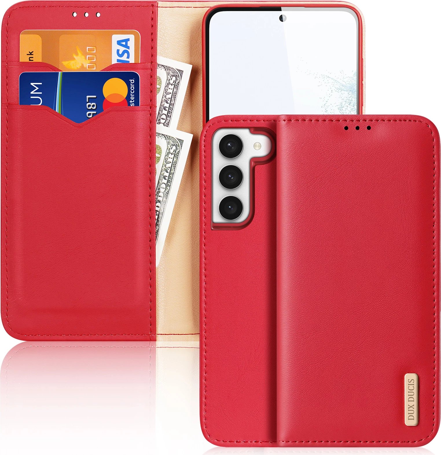 Mbështjellës Dux Ducis Hivo për Samsung Galaxy S23+, me kapak, portofol, bllokim RFID, e kuqe