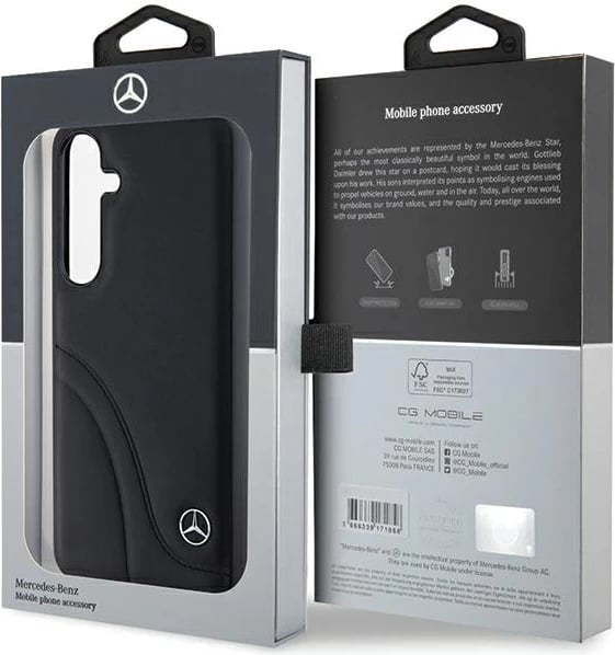 Mbështjellës Mercedes Leather Curved Stitches për Samsung Galaxy S24, i zi