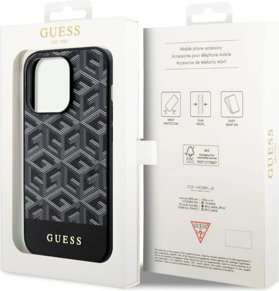 Mbështjellës Guess GUHMP14LHGCFSEK për iPhone 14 Pro 6.1", G Cube Stripes, MagSafe, zi Mbështjellës Guess GUHMP14LHGCFSEK për iPhone 14 Pro 6.1", G Cube Stripes, MagSafe, zi