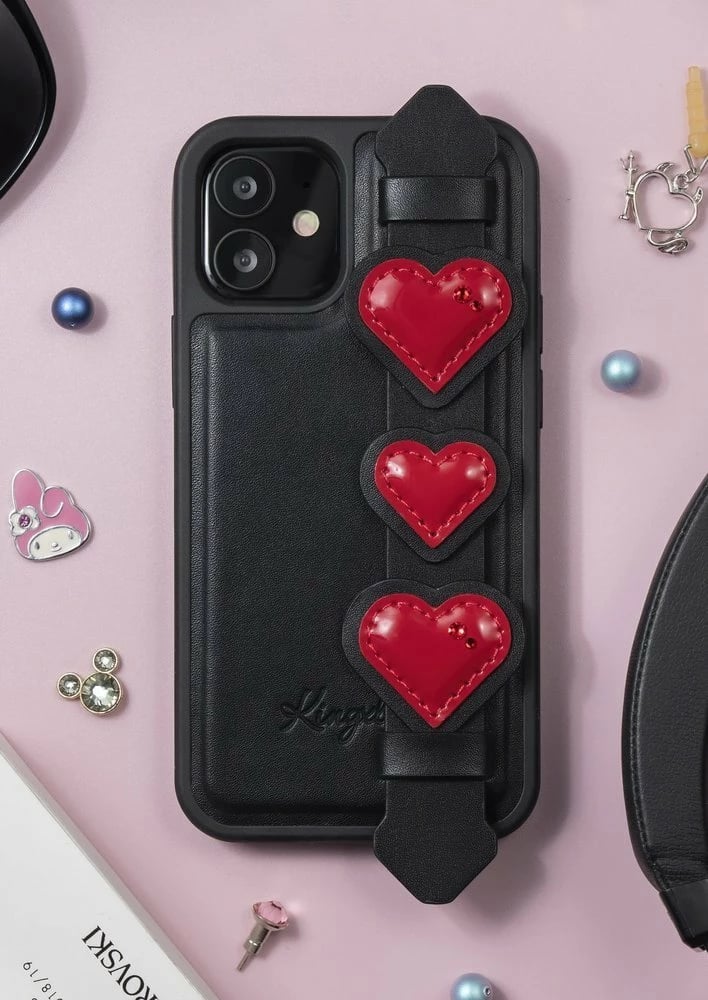 Mbështjellës Kingxbar Sweet Series për iPhone 12 / iPhone 12 Pro, me kristale Swarovski, me dorezë, e zezë