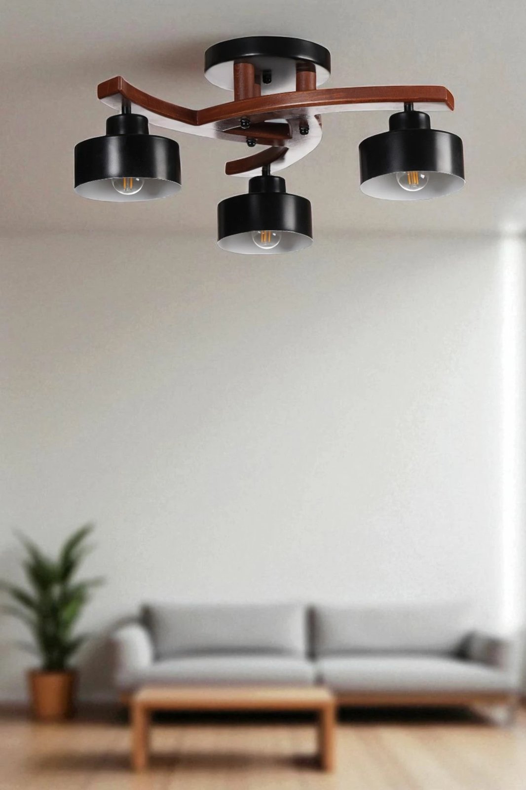 Llambë tavani Opviq, 9002-7, metal, ngjyrë e zezë dhe arre