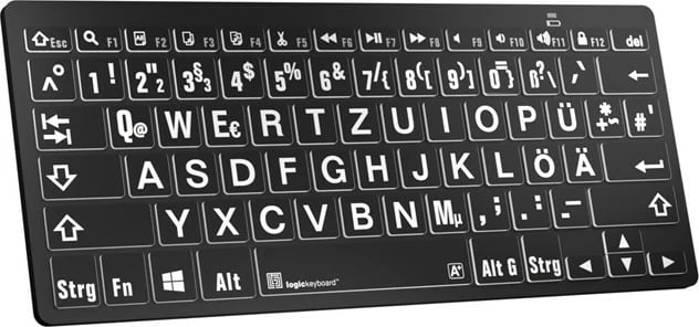 Tastierë LogicKeyboard XL-Print, DE, shkronja të bardha të mëdha, e zezë