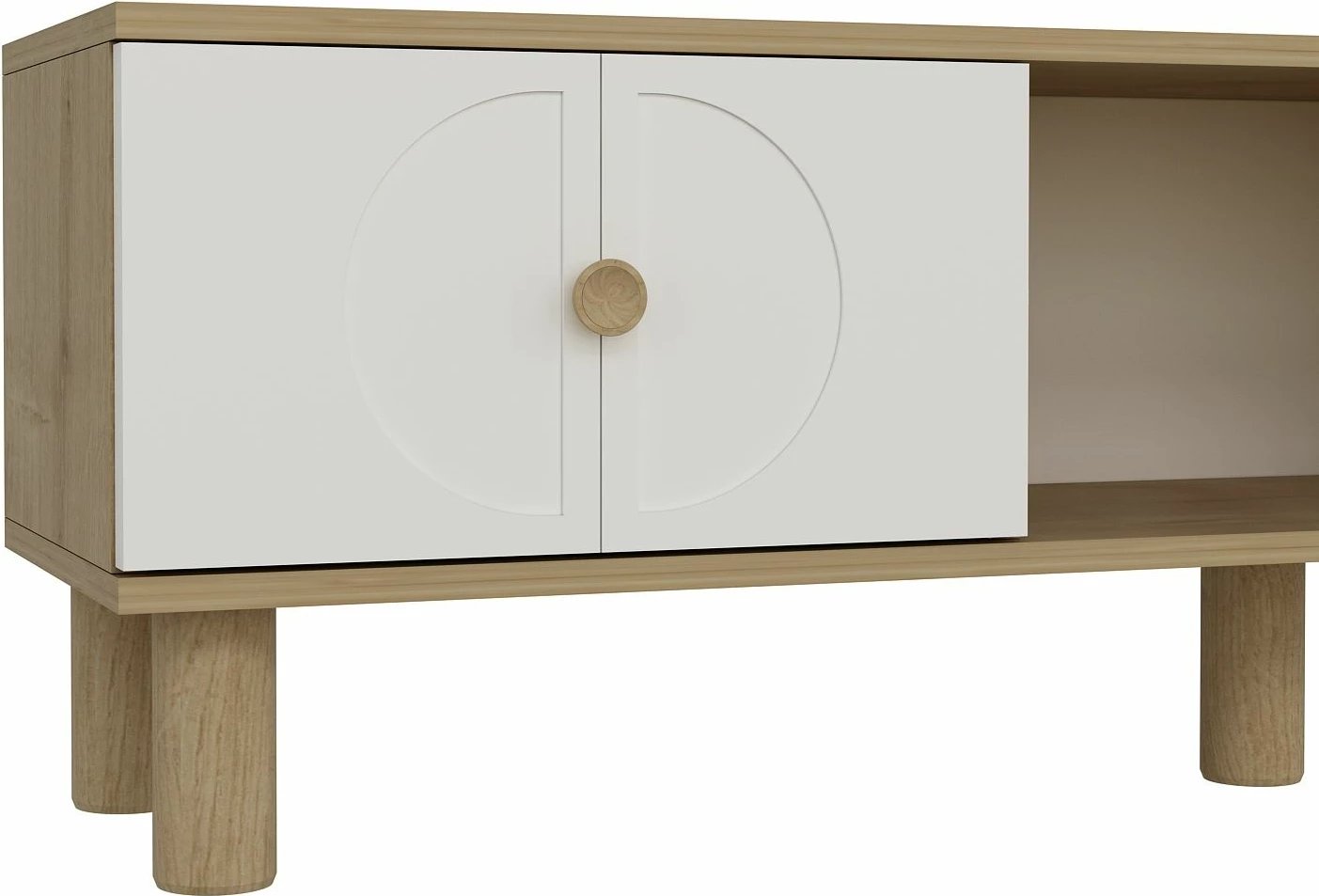 Komodë TV Skye Decor, ngjyrë lisi Sapphire, e bardhë