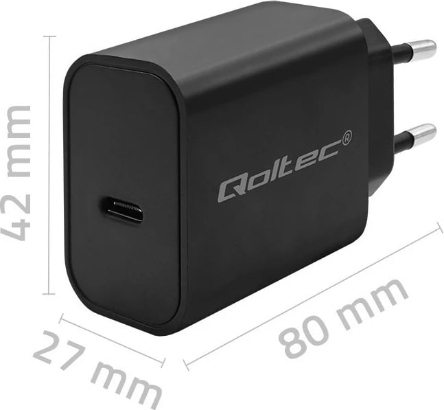 Karikues muri Qoltec 52376, USB-C, 20W, i zi