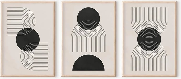 Set pikturash murale në kornizë Blomel, triptik, print digjital, 33x1.5x48cm