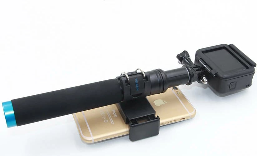 Shkop selfie Telesin GP-MNP-090-D me tripod, për kamera sportive dhe telefon, i zi