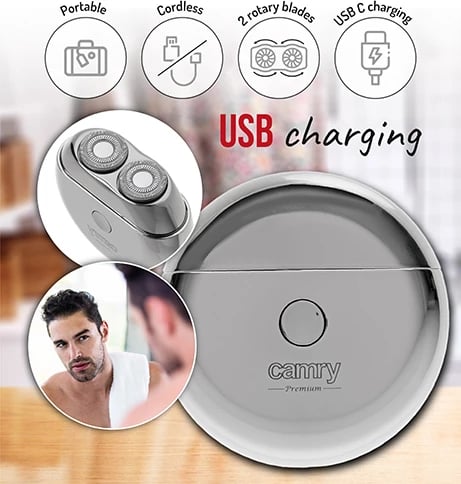 Makinë rroje udhëtimi, Adler, CR 2938, pa kabllo, 2 koka, USB-C, 250mAh, me kabllo karikimi