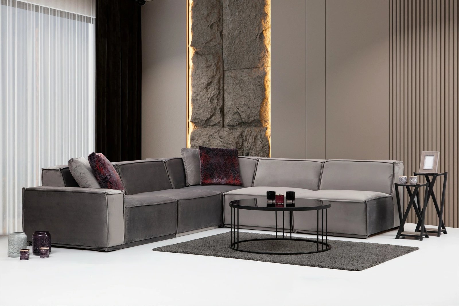 Këndare Atelier del Sofa, Lego Corner 4 (L1-O1-C-O1-O1), ngjyrë gri