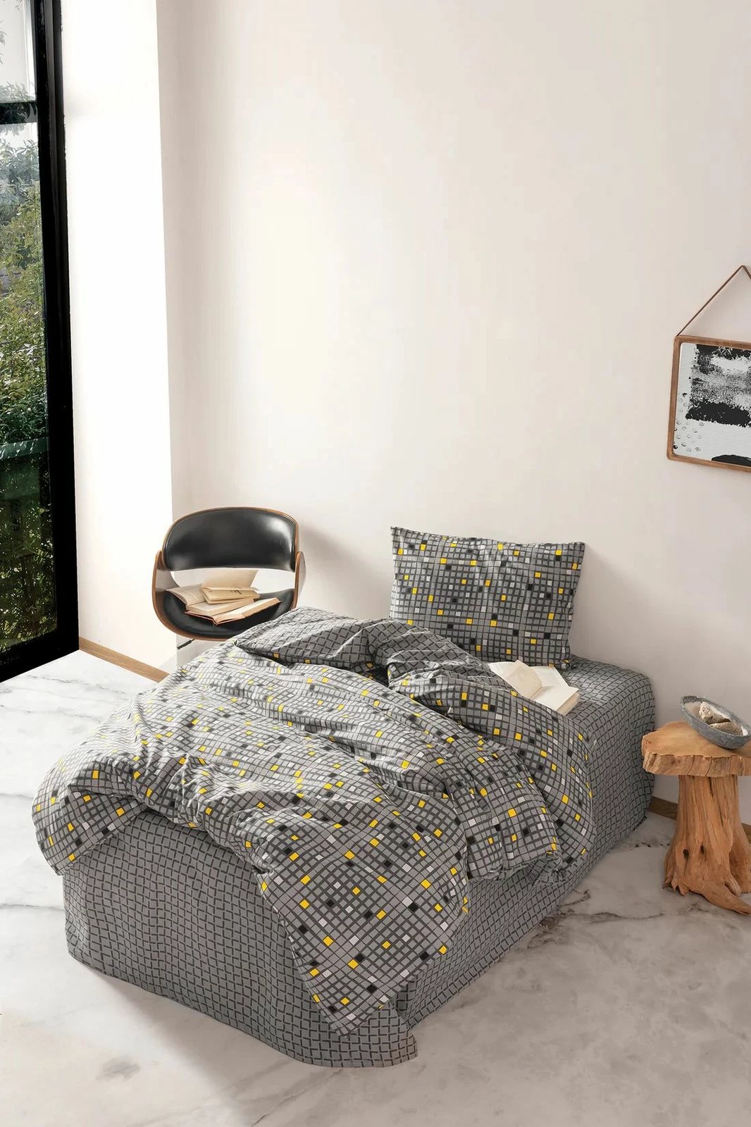 Set mbulesë jorgani njëpersonëshe Ranforce, L'essentiel, Dama, e verdhë