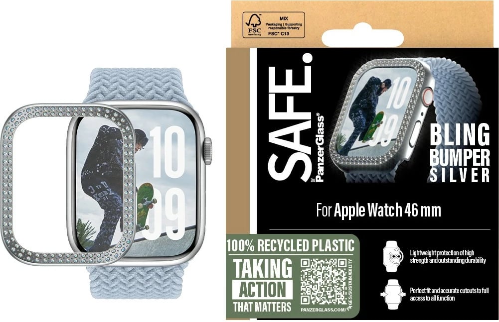 Mbështjellës PanzerGlass për Apple Watch 10/46mm, transparent, bling
