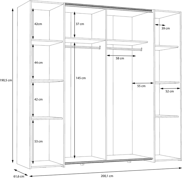 Dollap Bekerk, melaminë, ngjyrë e zezë-lisi, 200x61.5x190.5cm