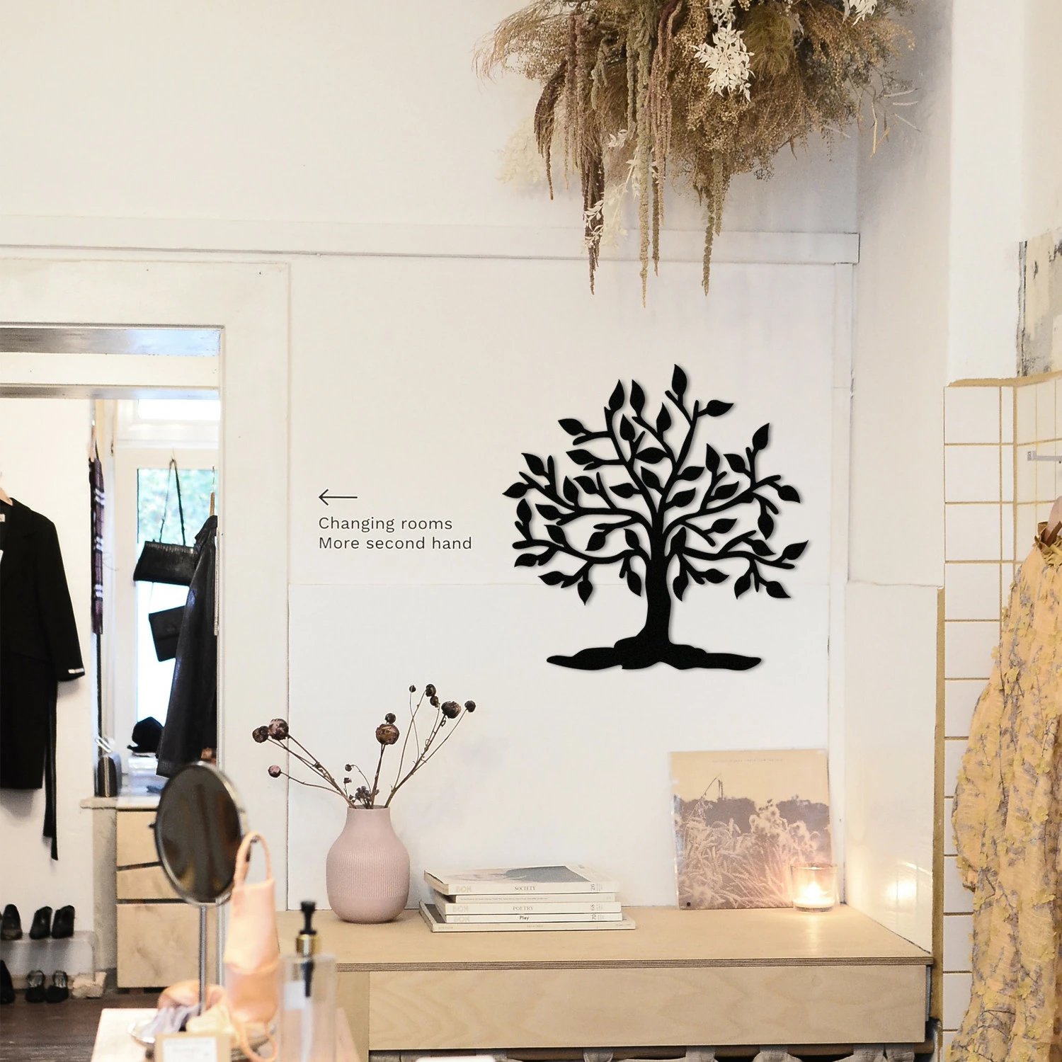 Aksesor dekorativ metalik për mur, Wallity, Kalp Agac, ngjyrë e zezë, 70x70cm