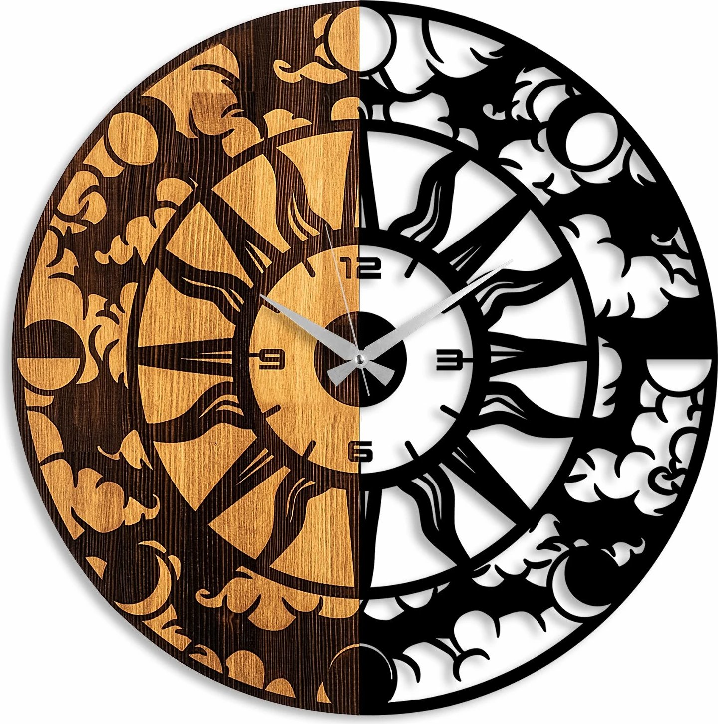 Orë muri dekorative prej druri, Wallity, ngjyrë arre dhe e zezë, 56cm