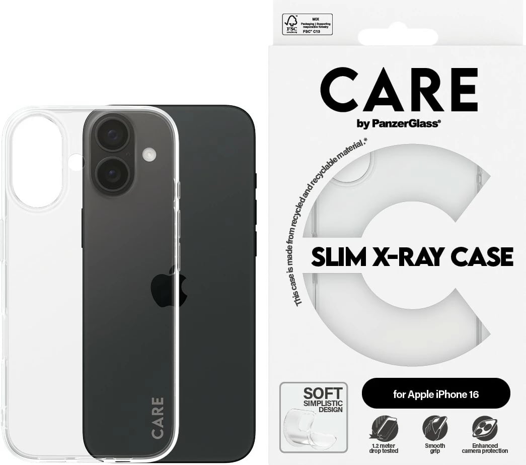Mbështjellës PanzerGlass CARE Case Fashion X-Ray Soft Basic për iPhone 16, transparent