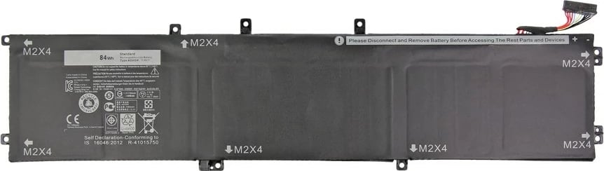 Bateri laptop Mitsu për Dell XPS 15 9550, 7260 mAh, 84 Wh, 11.4V, e zezë