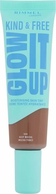 Fondatinë Rimmel London Kind & Free Glow It Up Moisturising Skin Tint për femra 504 Deep Mocha, 30ml