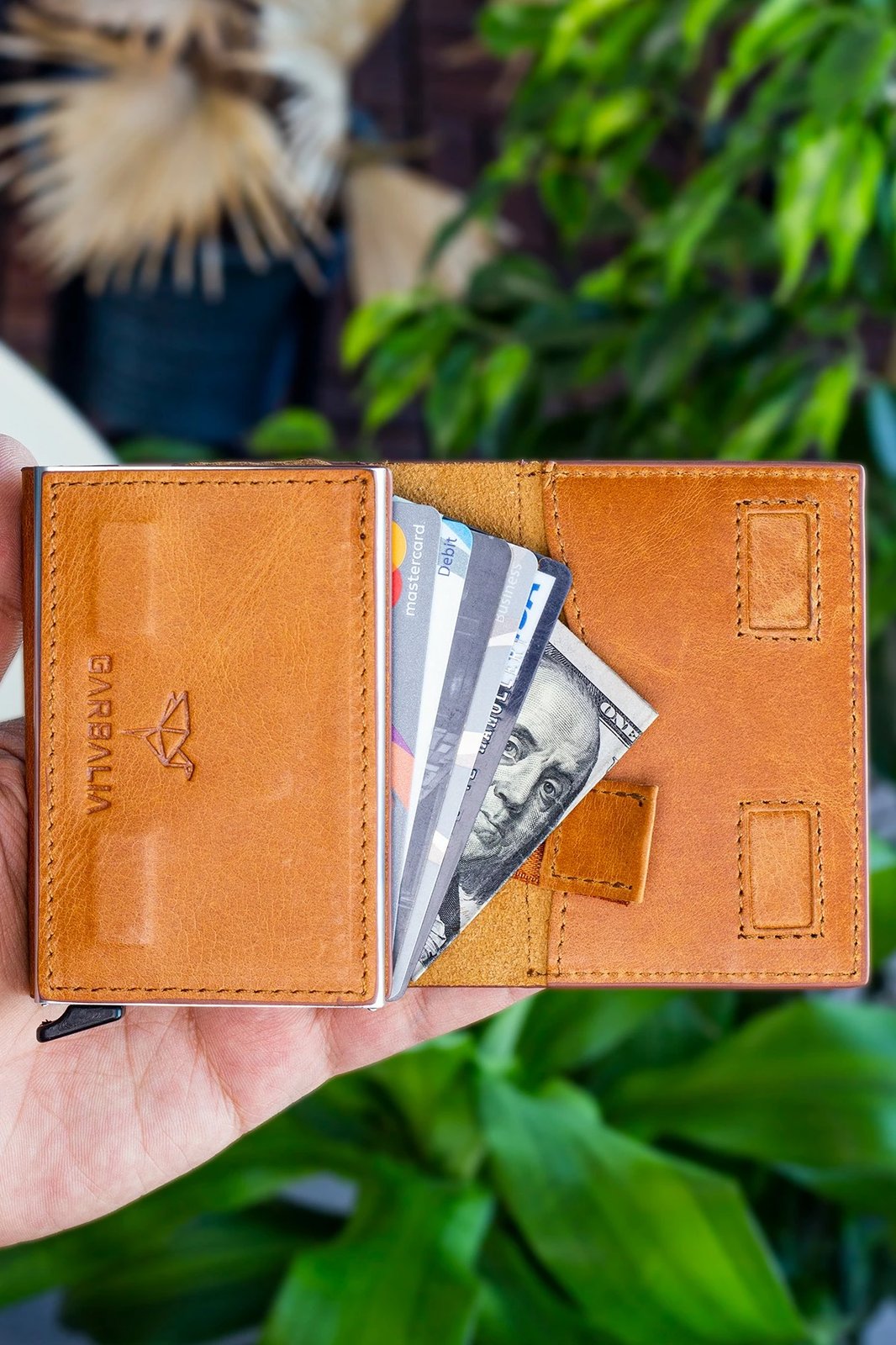 Mbajtës kartelash Zoozie Bags, lëkurë ngjyrë mustard