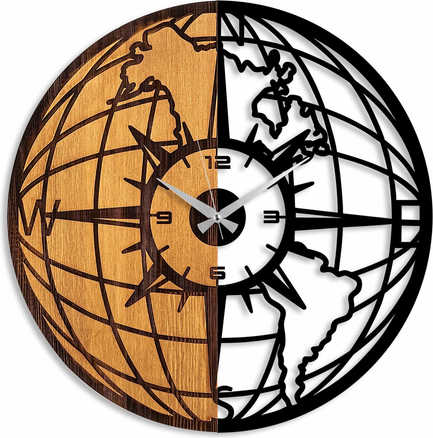 Orë muri dekorative prej druri, Wallity, ngjyrë arre dhe e zezë, 56cm