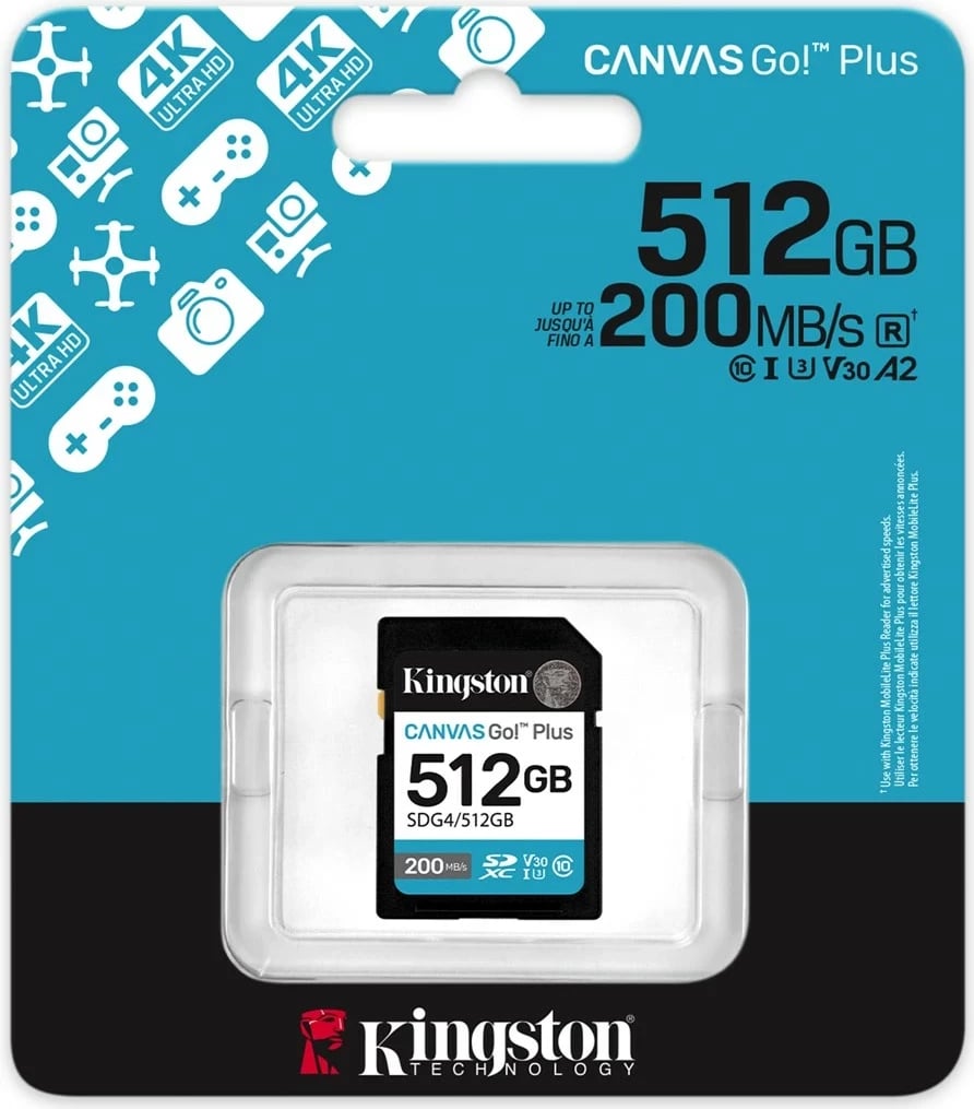 Kartelë memorie Kingston Canvas Go! Plus SDXC 512GB, 200MB/s, e zezë