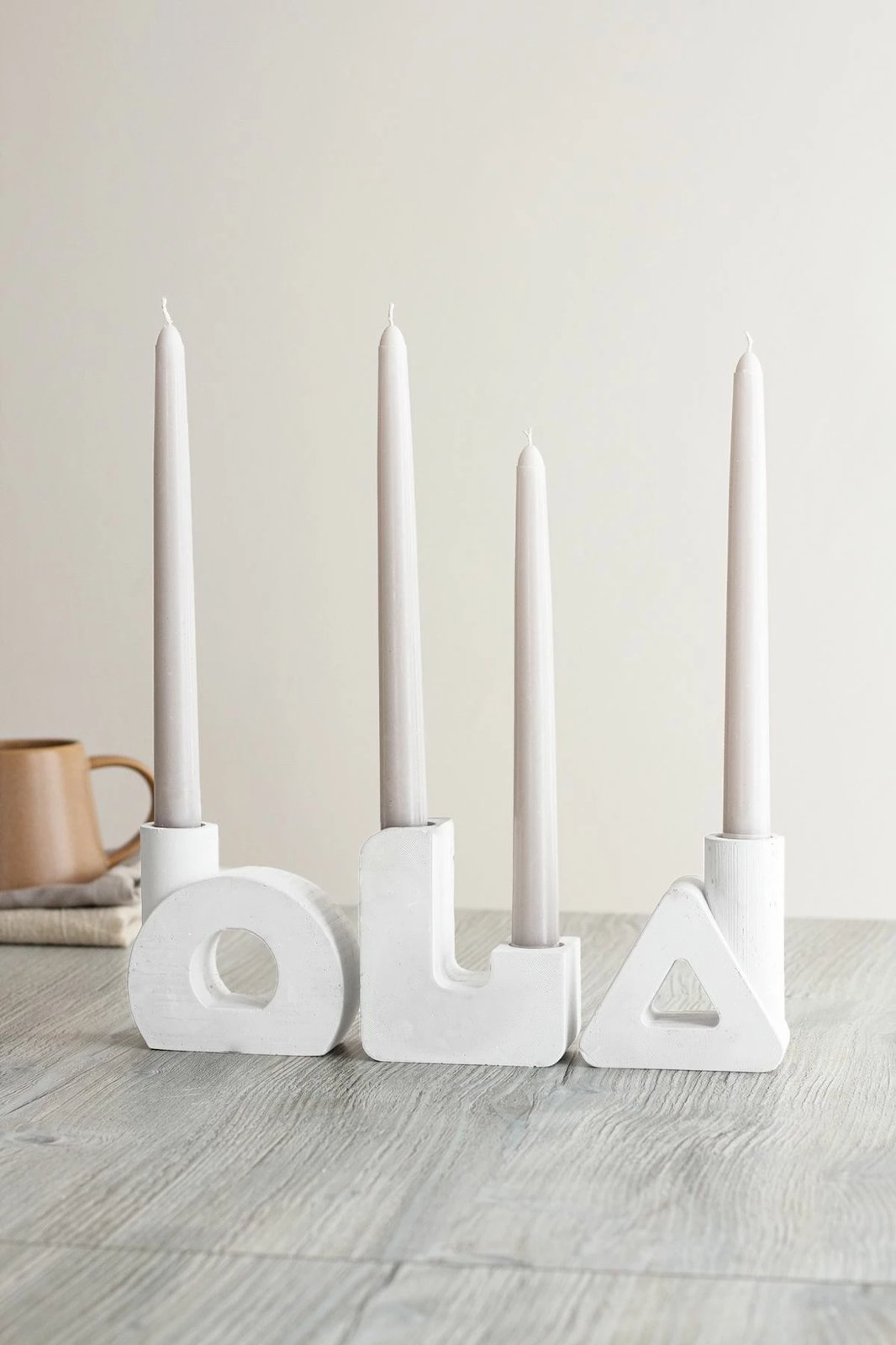 Set mbajtësish qirinjsh (3 copë), dizajn gjeometrik, ngjyrë e bardhë