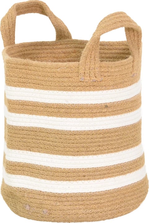 Shportë dekorative Mibra, pambuk-jutë, ngjyrë bezhë-bardhë, 30x30cm