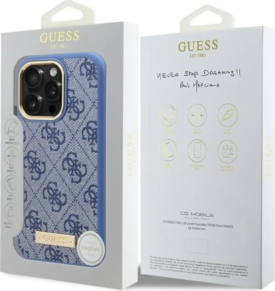 Mbështjellës Guess 4G Logo Plate MagSafe për iPhone 16 Pro Max, Kaltër