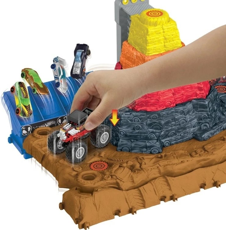 Set lodrash Hot Wheels Monster Trucks Arena Smashers Bone Shaker Demolition Pyramid, HNB96, shumëngjyrësh