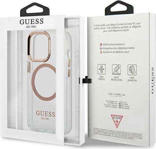 Mbështjellës Guess GUHMP13XHTRMD për iPhone 13 Pro Max 6.7", Metal Outline Magsafe, Transparent/Ari