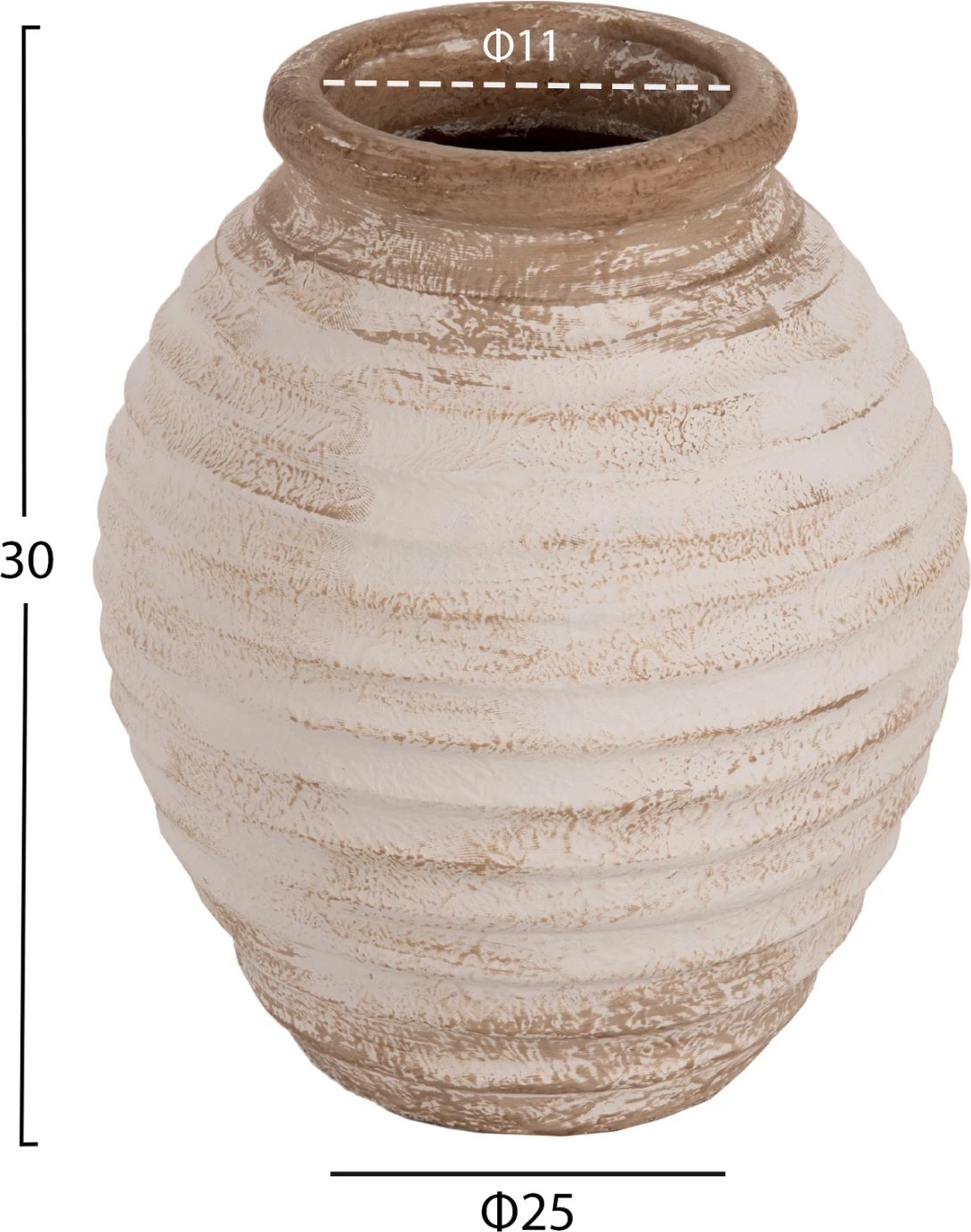 Vazo dekorative për dysheme PYDNA FH7939 terrakota, ngjyrë e bardhë-bezhë antike, Φ25x30H cm