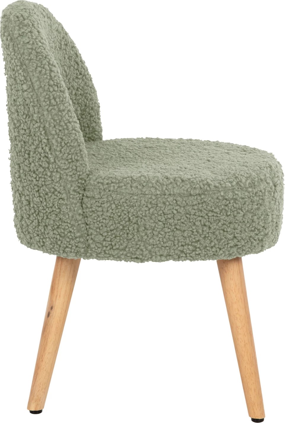 Karrige YASMINE FH8395.27 me mbështetëse të ulët, pëlhurë boucle ngjyrë fistik, këmbë druri, 47x46x64.5 cm.