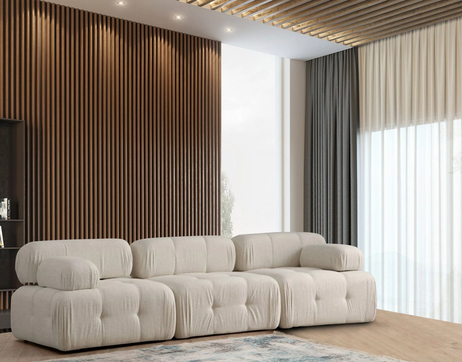 Divan treshe Atelier del Sofa, Doblo, krem bouclette, 3 pjesë