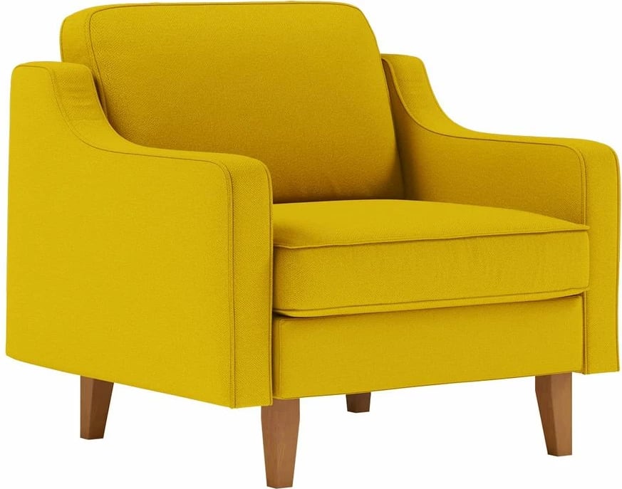Fotel një vendësh Robin, ngjyrë sunflower, këmbë druri walnut