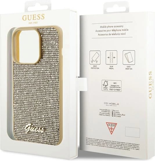 Mbështjellës Guess Disco Metal Script për iPhone 15 Pro, ari