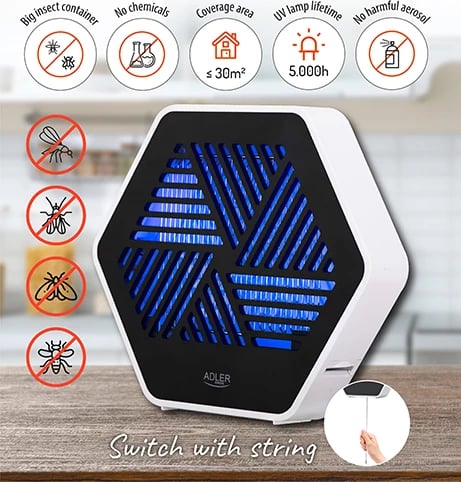 Llampë kundër insekteve Adler AD 7939, UV 365nm, 8W, sipërfaqe deri 30 m², 2x4W T5, 1200V Llampë kundër insekteve Adler AD 7939, UV 365nm, 8W, sipërfaqe deri 30 m², 2x4W T5, 1200V