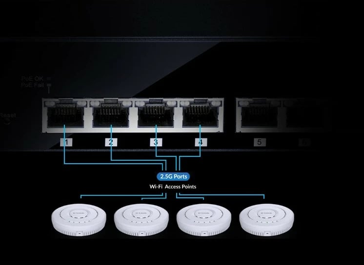 Switch D-Link DMS-108, 8-Port 2.5G, pa menaxhim, metalik