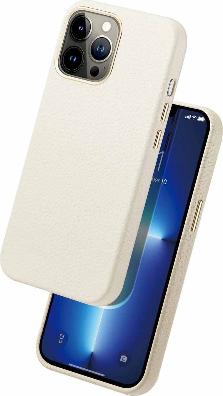 Mbështjellës Dux Ducis Roma për iPhone 13 Pro Max, lëkurë natyrale, Bardhë
