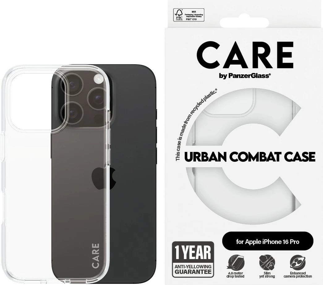 Mbështjellës PanzerGlass CARE Case Flagship Clear për iPhone 16 Pro transparent