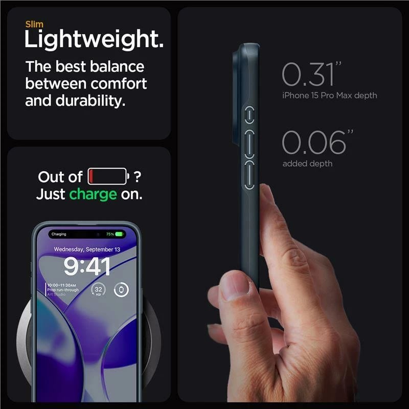 Mbështjellës Spigen Thin Fit për iPhone 15 Pro Max, Black Metal
