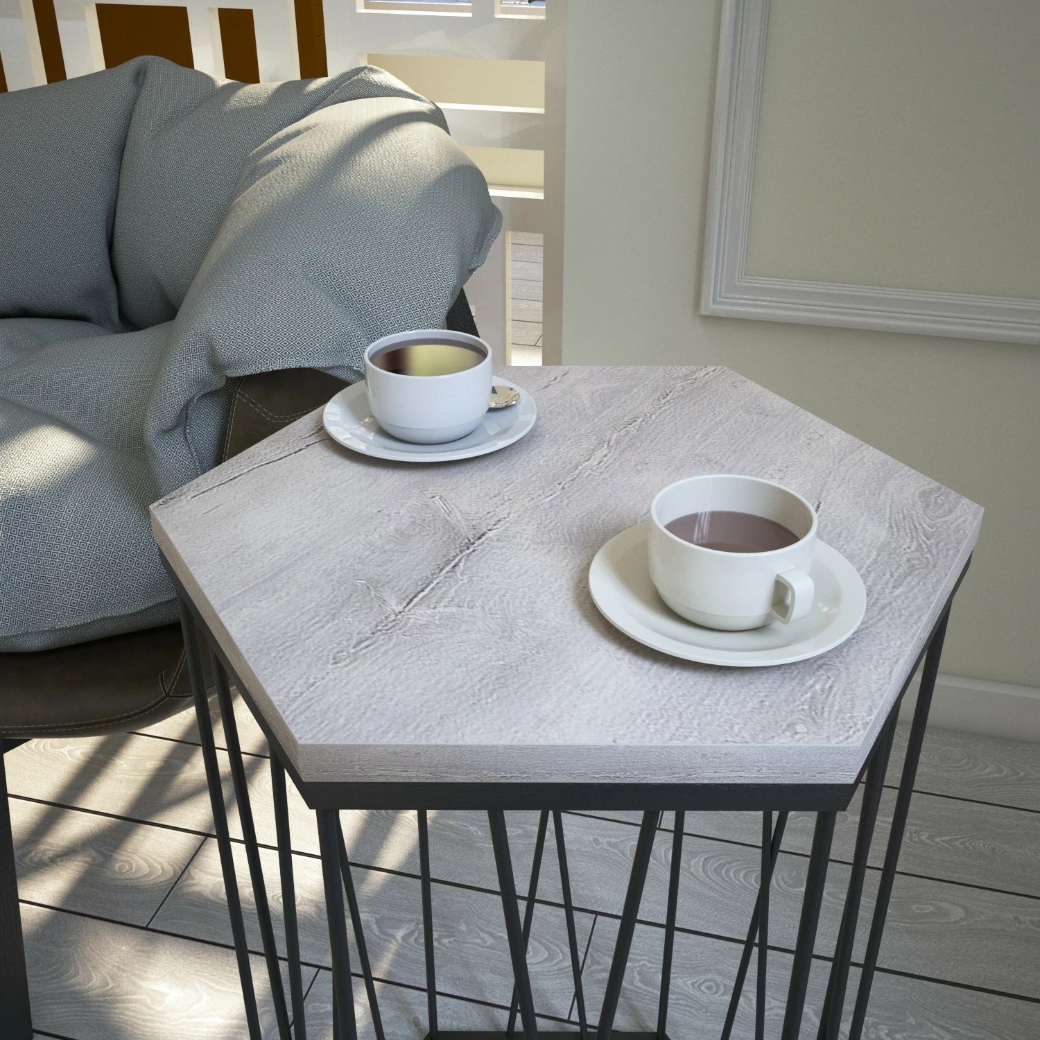 Tavolinë anësore Hanah Home, Cetrus Deniz, ngjyrë lisi dhe e zezë