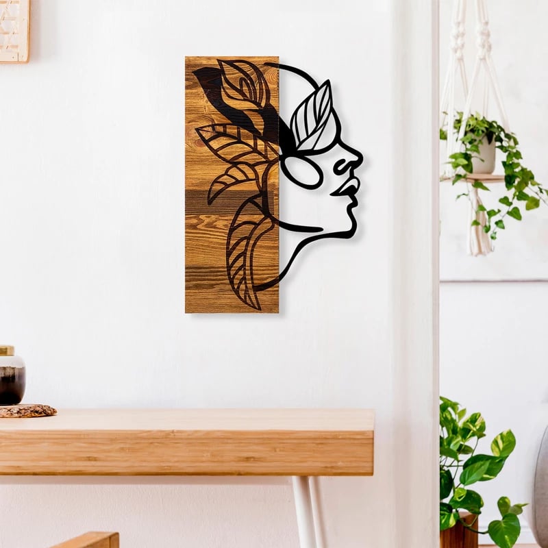 Dekor muri Redian, dru pishe natyrale, metal i zi, 34x3x50cm