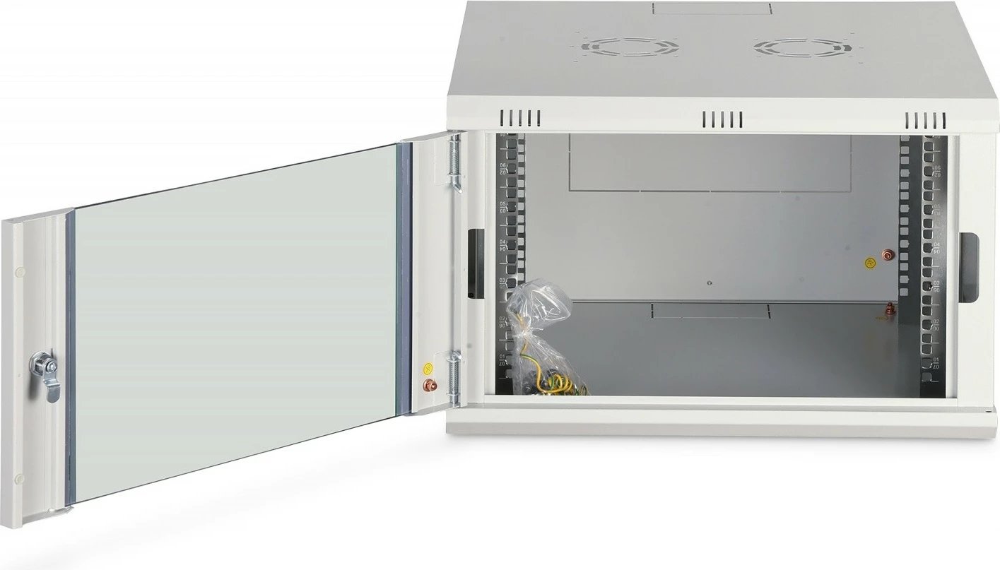 Kabinë rrjeti murale 19", Digitus DN-37102, 7U, 385x600x600 mm, derë xhami, 60 kg, gri, i pamontuar