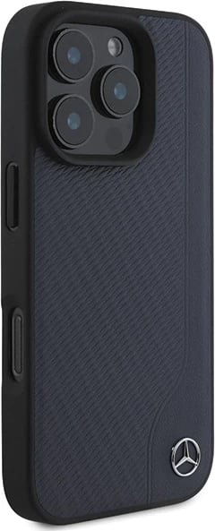 Mbështjellës Mercedes MB Wood Imitation Leather MagSafe për iPhone 16 Pro Max, Blu