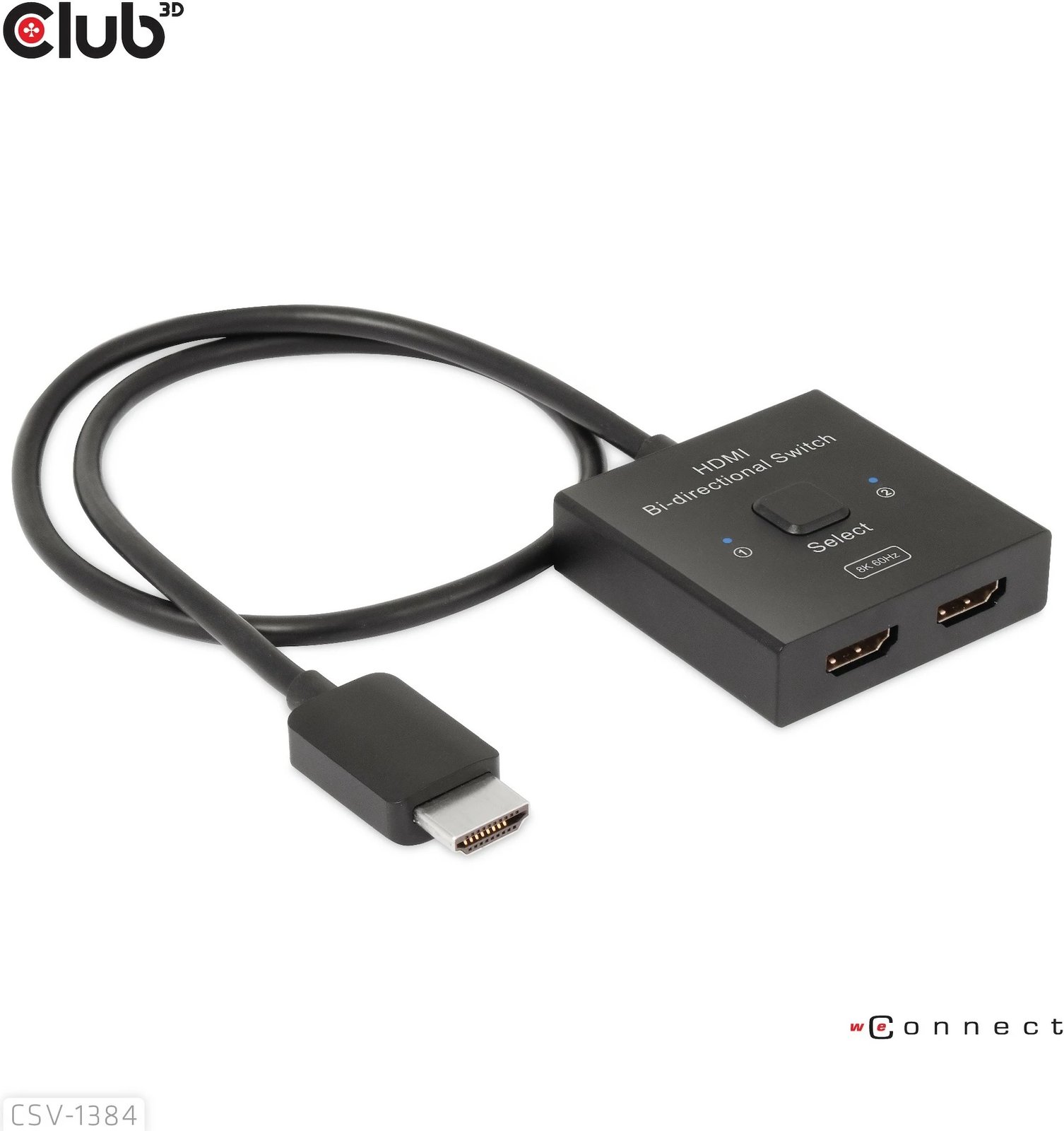 Switch HDMI Club3D CSV-1384, 2-në-1, 8K60Hz/4K120Hz, i zi