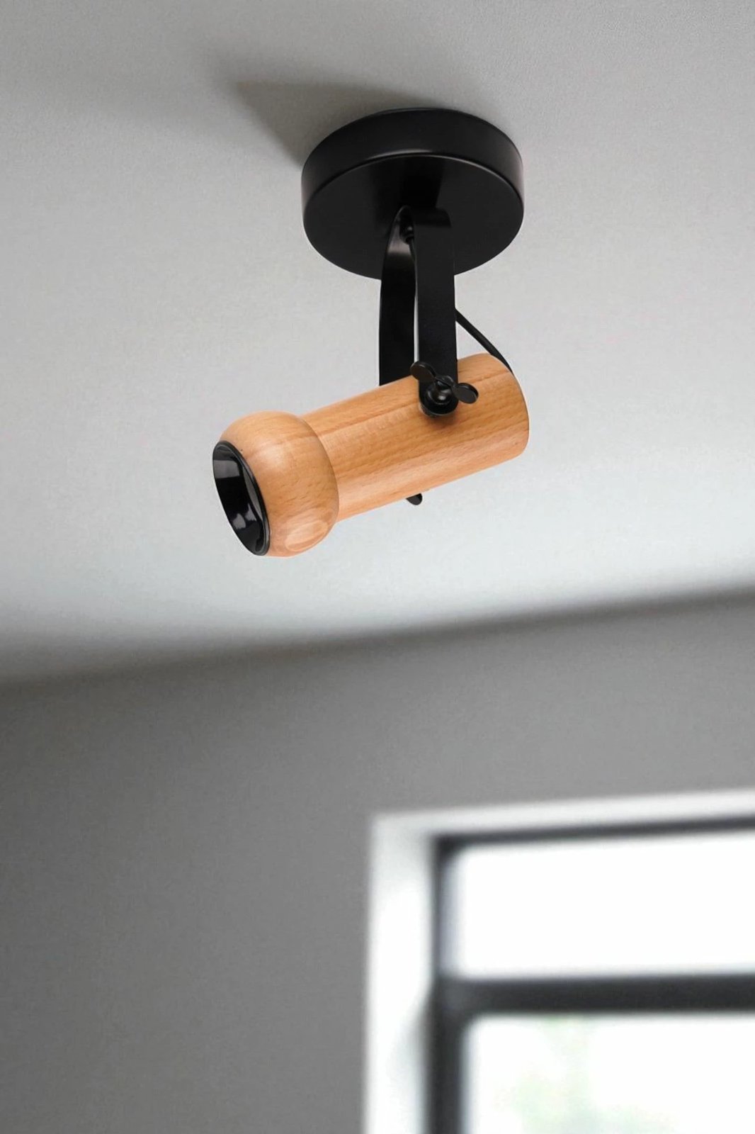 Llambë tavani Opviq, metal e dru, e zezë dhe lis, 9000-1