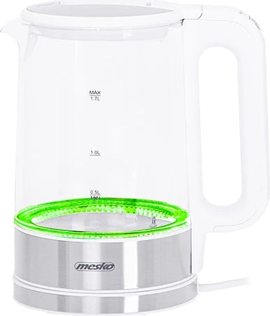Çajnik elektrik qelqi, Mesko, MS1301, 1.7 L, kontroll temperature, LED, i bardhë